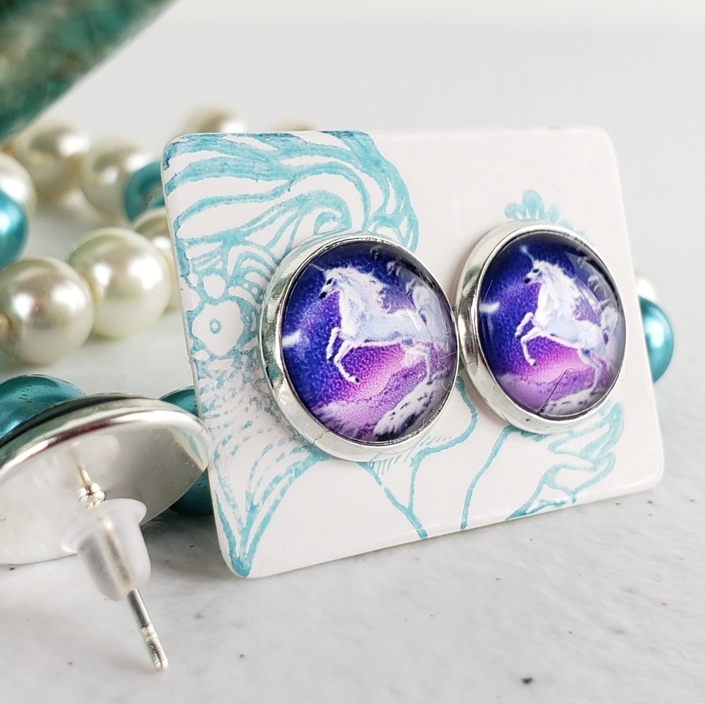 6/$20 Prancing Purple Unicorn Stud Earrings